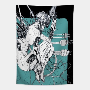 Cyberpunk Ghost Cyborg Girl Tapestry