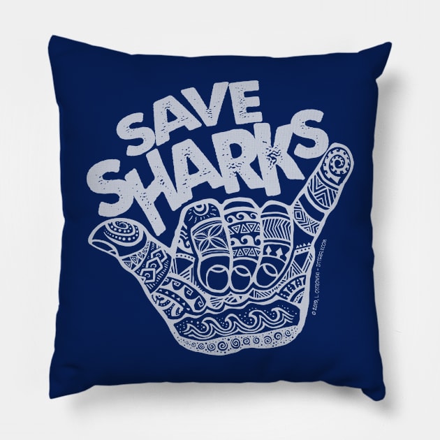 Hang Loose Save Sharks Pillow by Jitterfly