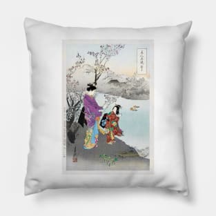 Admiring the Plum Blossom (1887–1896) print in high resolution by Ogata Gekko Pillow