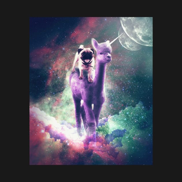 Funny Space Pug Riding On Alpaca Unicorn by Random Galaxy