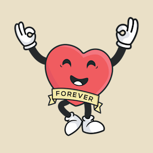 Retro heart valentine day with "forever" banner T-Shirt