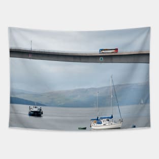 A bus passes over the Skye Bridge to Isle of Skye, Scotland Tapestry