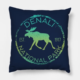 Denali National Park Alaska Mt McKinley Moose Tree Silhouette Souvenir Pillow