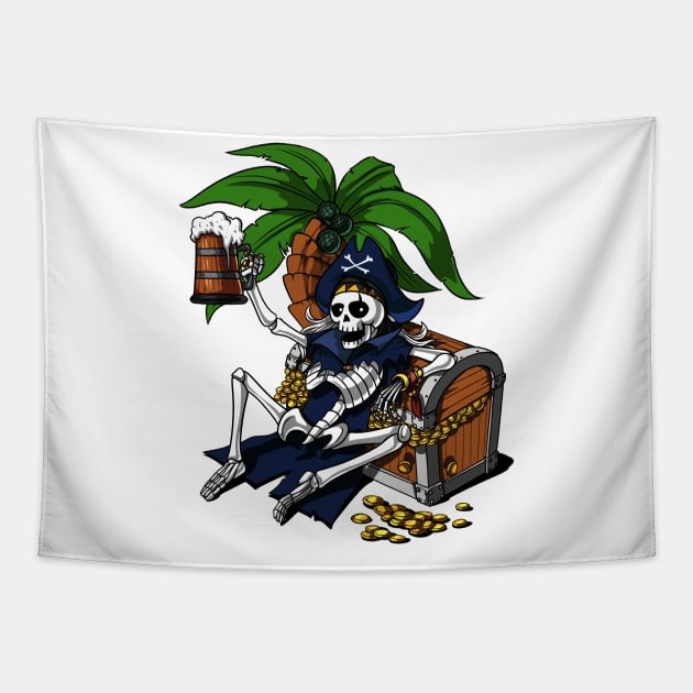 Skeleton Pirate Beer Party Tapestry by underheaven