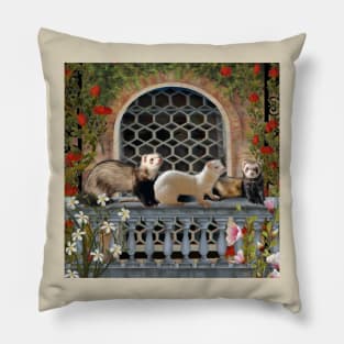 Cute Ferrets on Balcony in Summer Pillow