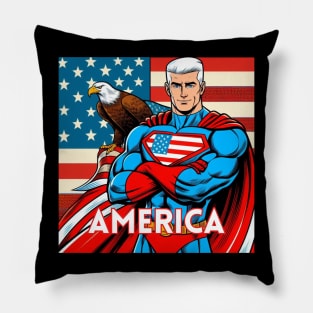 America Patriotic Comic Book Superhero Bald Eagle July 4th Pillow