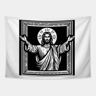 Jesus  Woodcut Art Tapestry