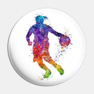 Girl Basketball Dribbling Watercolor Sport Lover Gift Pin