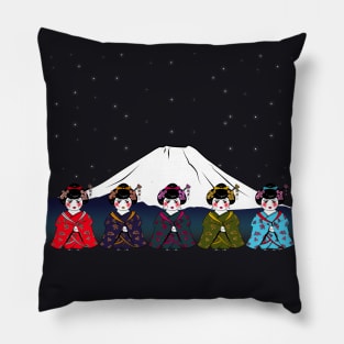 Tiny Geishas under Mt. Fuji Pillow