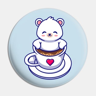 Cute Baby Polar Bear In Coffee Cup Cartoon Pin