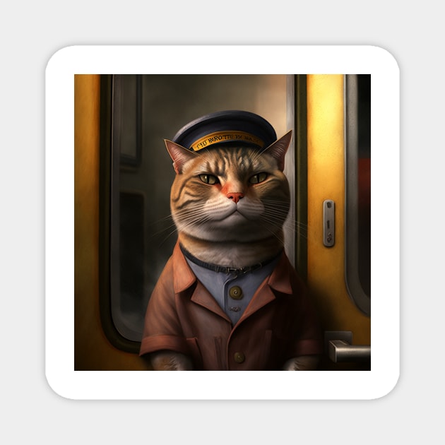 cat train conductor Magnet by kiwimick