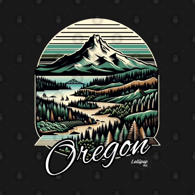 Oregon's Untamed: Forests, Mountains, Coastline - American Vintage Retro style USA State by LollipopINC