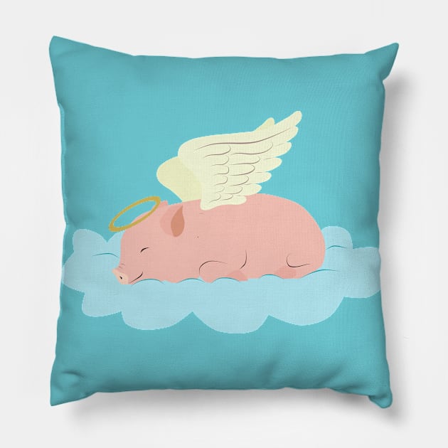 Piggy angel sleeping on a cloud Pillow by LittleAna