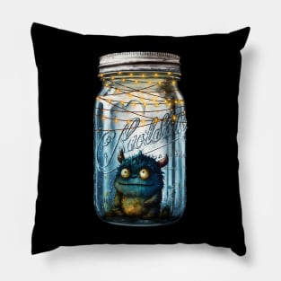 Jar of Sitting Monster at Night with Lights Pillow