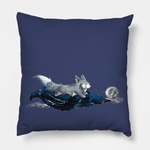 Moon Chasing Pup Pillow by KristenOKeefeArt