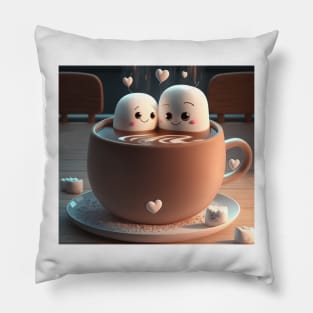 Cute Marshmallow Buddies in Hot Cocoa Pillow
