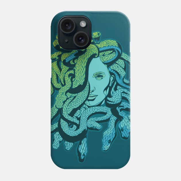 Medusa Teal Ocean Snakes Phone Case by polliadesign