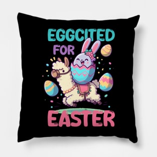 Eggcited For Easter Eggs Bunny Riding Llama Funny Pillow