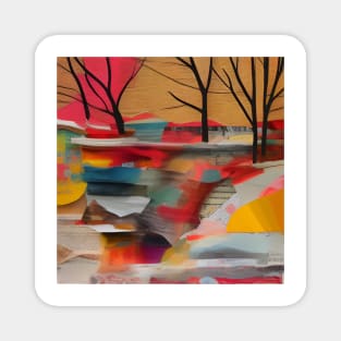 Bare Trees Abstract Collage Magnet