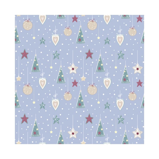 Rustic Pastel Colors Christmas Tree Stars and Hearts Pattern by in_pictures