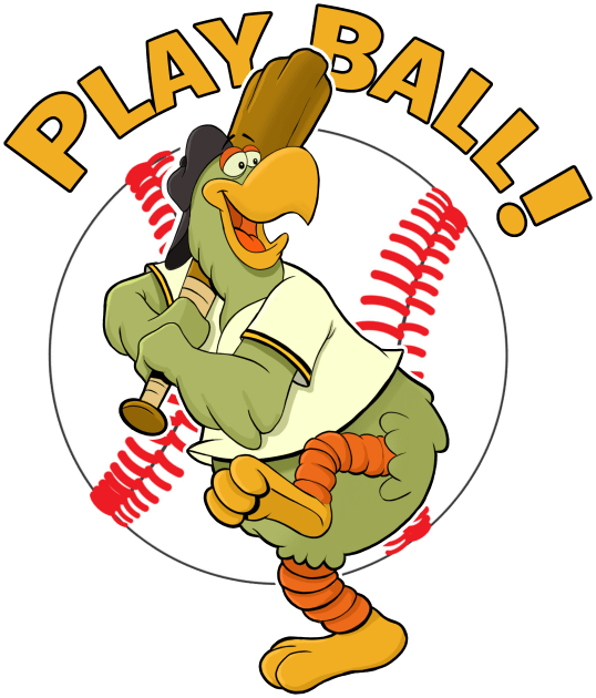 Play Ball! Pirate Baseball Mascot Pirate Parrot Kids T-Shirt by GAMAS Threads