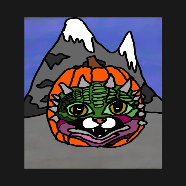 pumpkin lizard cat by mountain by Catbrat