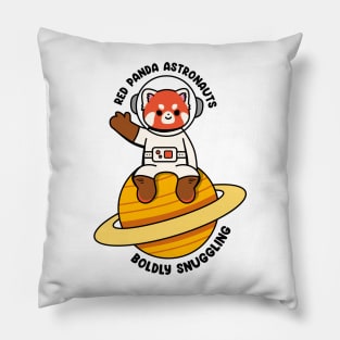 Red panda astronauts boldly snuggling Pillow