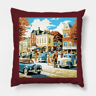 Small-Town Retro Dreamscape Pillow