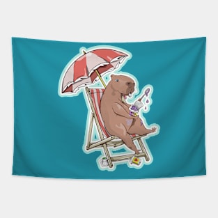 Capybara eating yogurt Tapestry