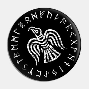 raven of odin elder futhark runes distressed Pin