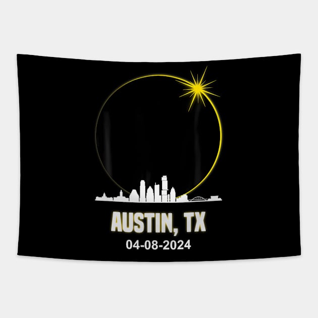 Solar Eclipse 2024 Austin Skyline Texas Total Solar Eclipse Tapestry by Diana-Arts-C