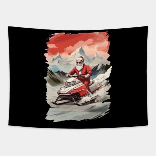 GTA Style Santa riding a snowmobile is a funny Christmas gift Tapestry