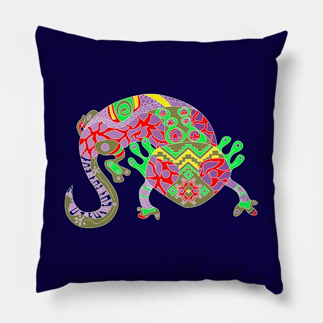 mexican cute axolotl ajolote ecopop in tribal art blue Pillow by jorge_lebeau