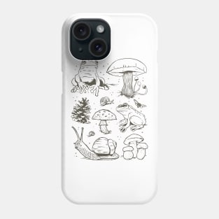 Cottagecore Aesthetic Mushrooms and Frog Hand Drawn Phone Case