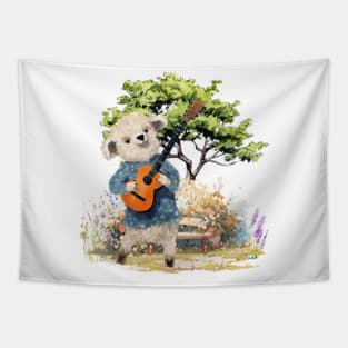 Charming sheep playing guitar in nature Tapestry