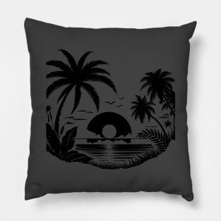 Tropical Sunset and Palm Trees Silhouette Pillow