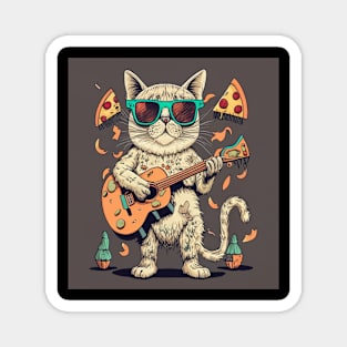 cat playing guitar for pizza Magnet