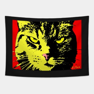 ANGRY CAT POP ART - YELLOW BLACK RED Tapestry