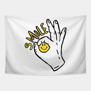 Smile | happy life | happy living | happy face | hands with happy face Tapestry