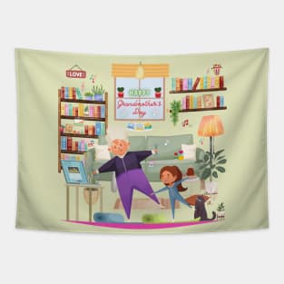 Grandma and grandchild's happy exercise Tapestry