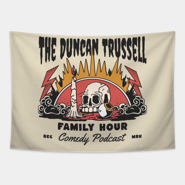 Occult-Style Duncan Trussell Podcast Skull and Candle Tapestry by Soulphur Media