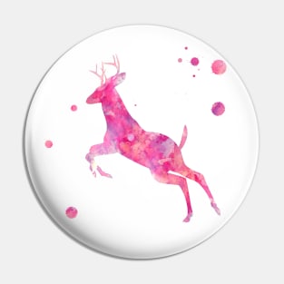 Pink Running Deer Watercolor Painting Pin