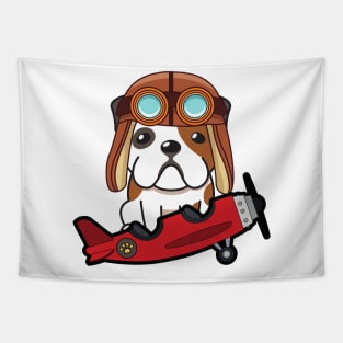 Cute English bulldog is in a vintage plane Tapestry