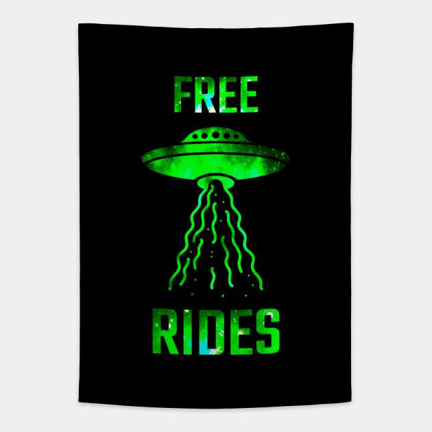 Alien Ufo Abduction FREE RIDES Galactic Green Extraterestrial Spaceship Tapestry by Invisible Jaguar Designs