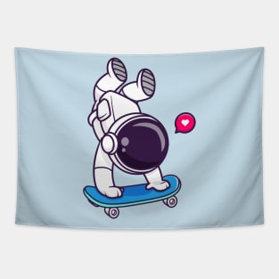 Cute Astronaut Playing Skateboard Cartoon Tapestry