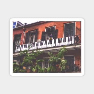 New Orleans French Quarter Black and White Piano Nola Music Home with Green Botanical Garden and Red Iconic Architecture in Southern Louisiana Magnet