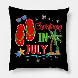 Christmas in July Flip Flops Summer Vacation Beach Lovers Pillow
