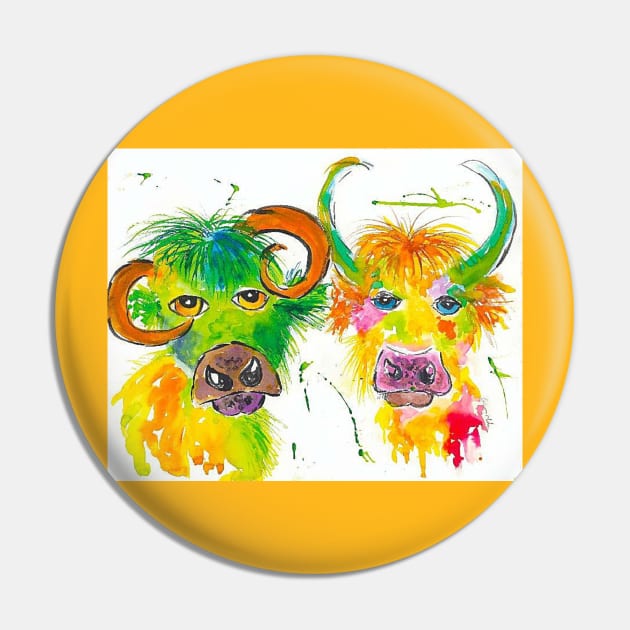 Quirky Colourful Bulls Pin by Casimirasquirkyart