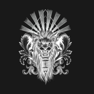 Lion Singing into Microphone with Baroque Leaves and Sunrays T-Shirt