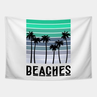 minimalistic blue summer palm tree beach Tapestry